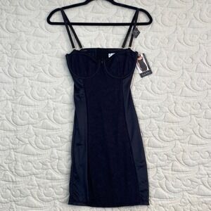 NEW Nicole Miller Shaping Slip Dress Black Lace Bustier Bodycon Size Small